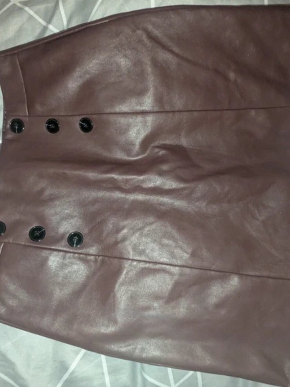 Retro caramel brown double breasted high waisted PU leather short skirt